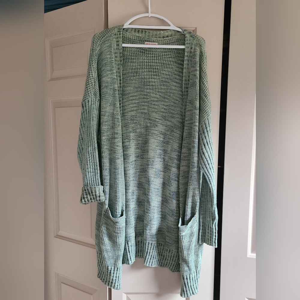 SOLD Knox Rose Light Teal Mint Green Multicolor Extra Long Cardigan